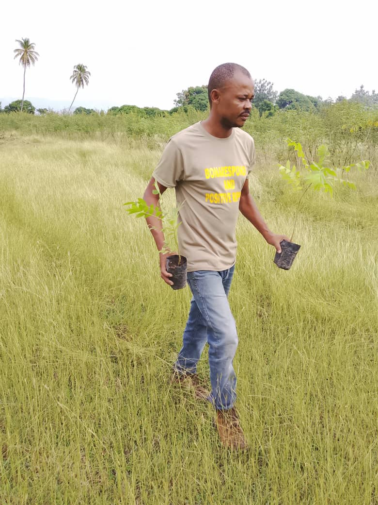 Djemson with tree saplings, Haiti.