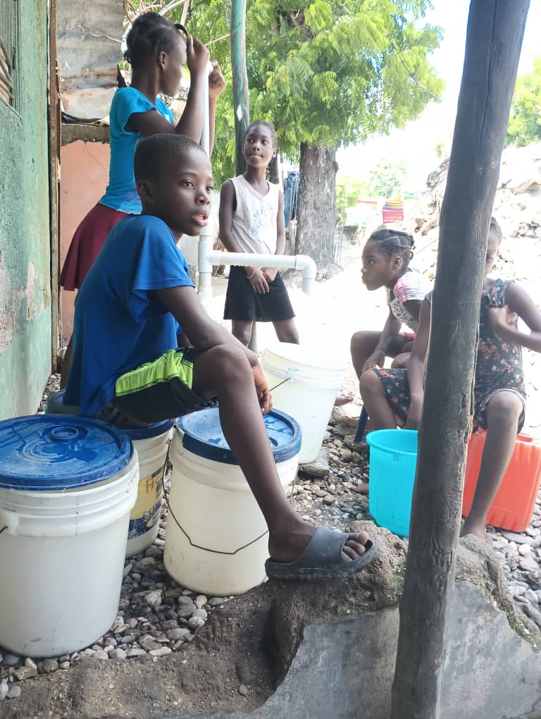 Children outside a school in Haiti.